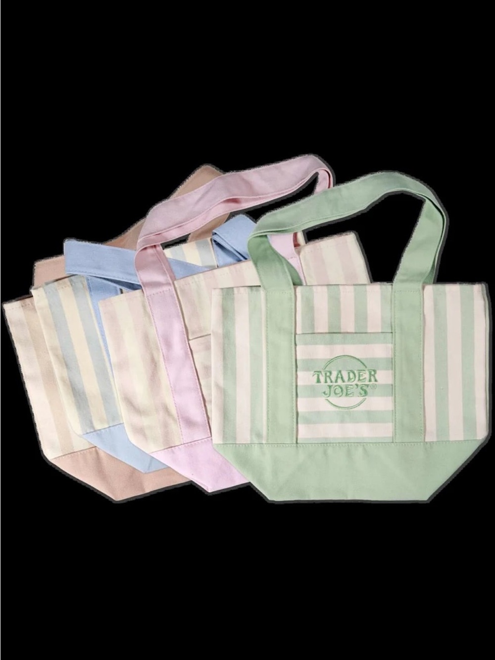 Trader Joe's Pastel Stripe Mini Canvas Tote Bag, Set of 4.
